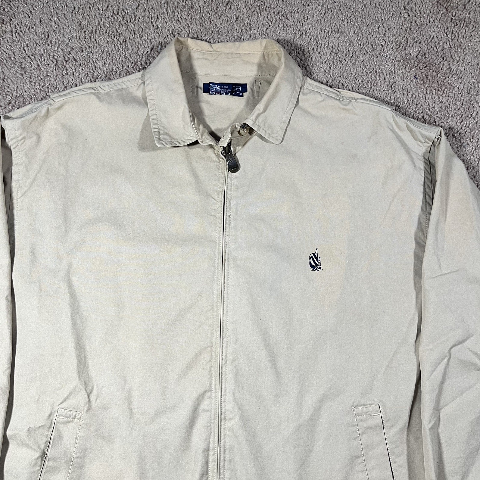 vtg Nautica Jacket Mens XL Beige Bomber Zip Up Cotton Lined Classic