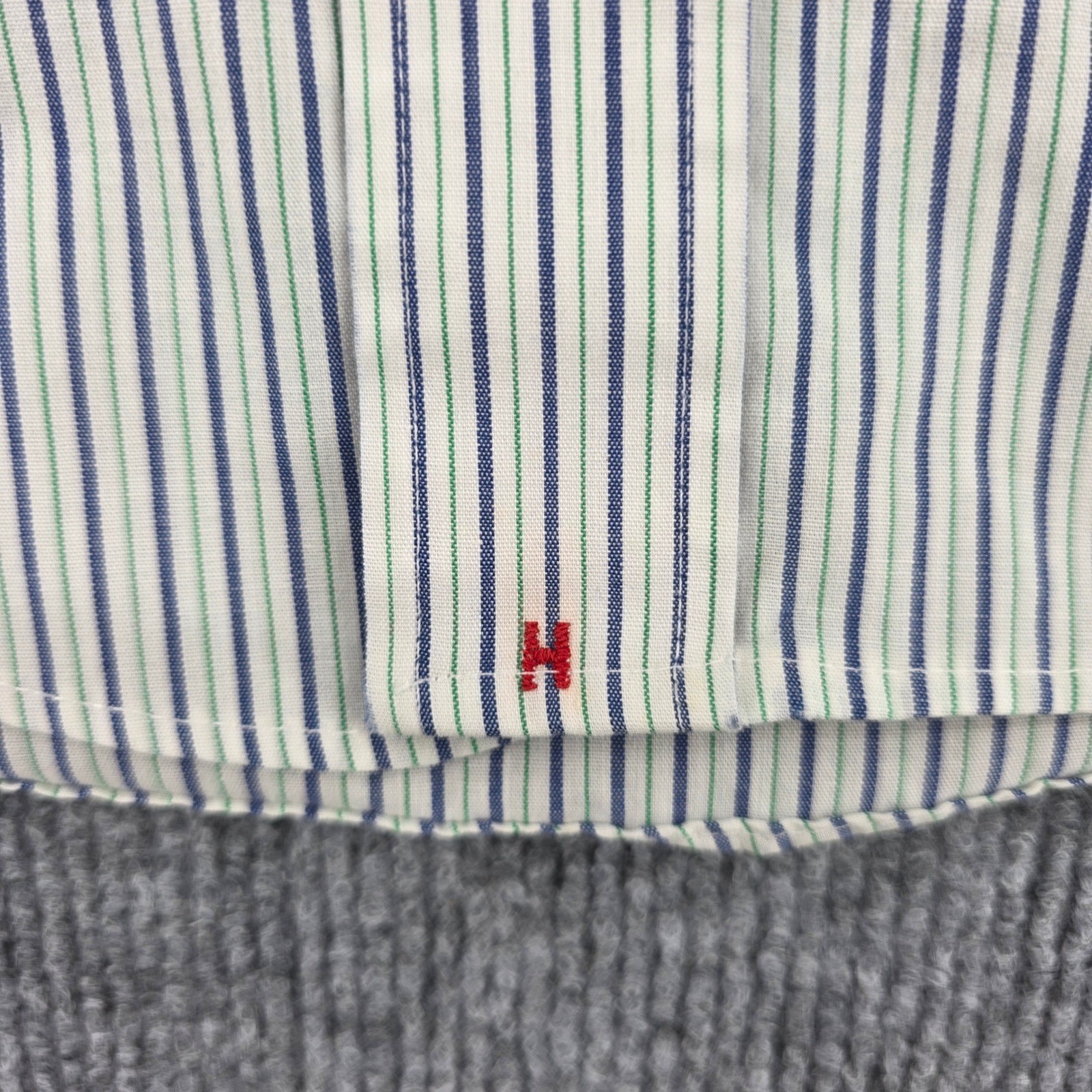 Vintage Culwell & Son Hathaway Striped Shirt Mens 16-34 Blue Green Poplin USA