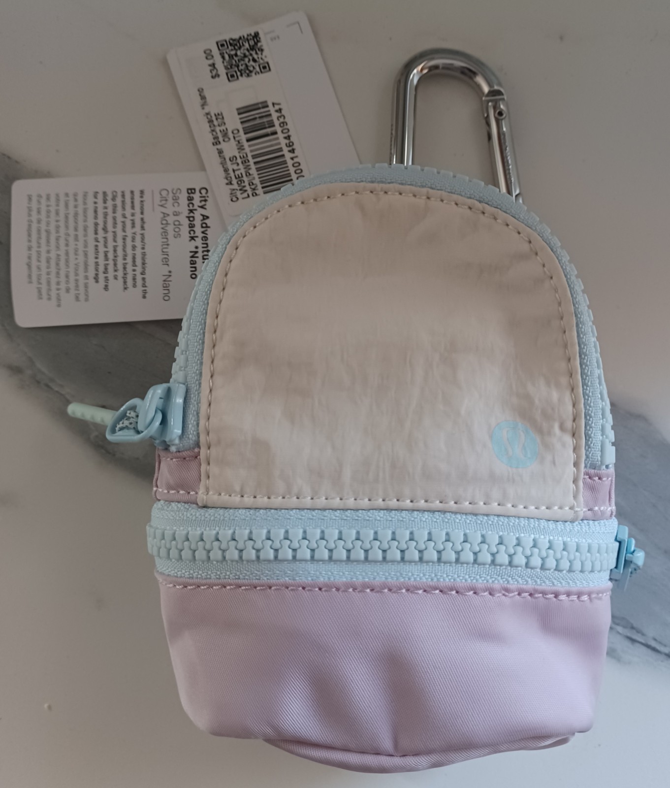 Lululemon City Adventurer Backpack Nano Pink Peony Powder Blue NWT Carabiner…