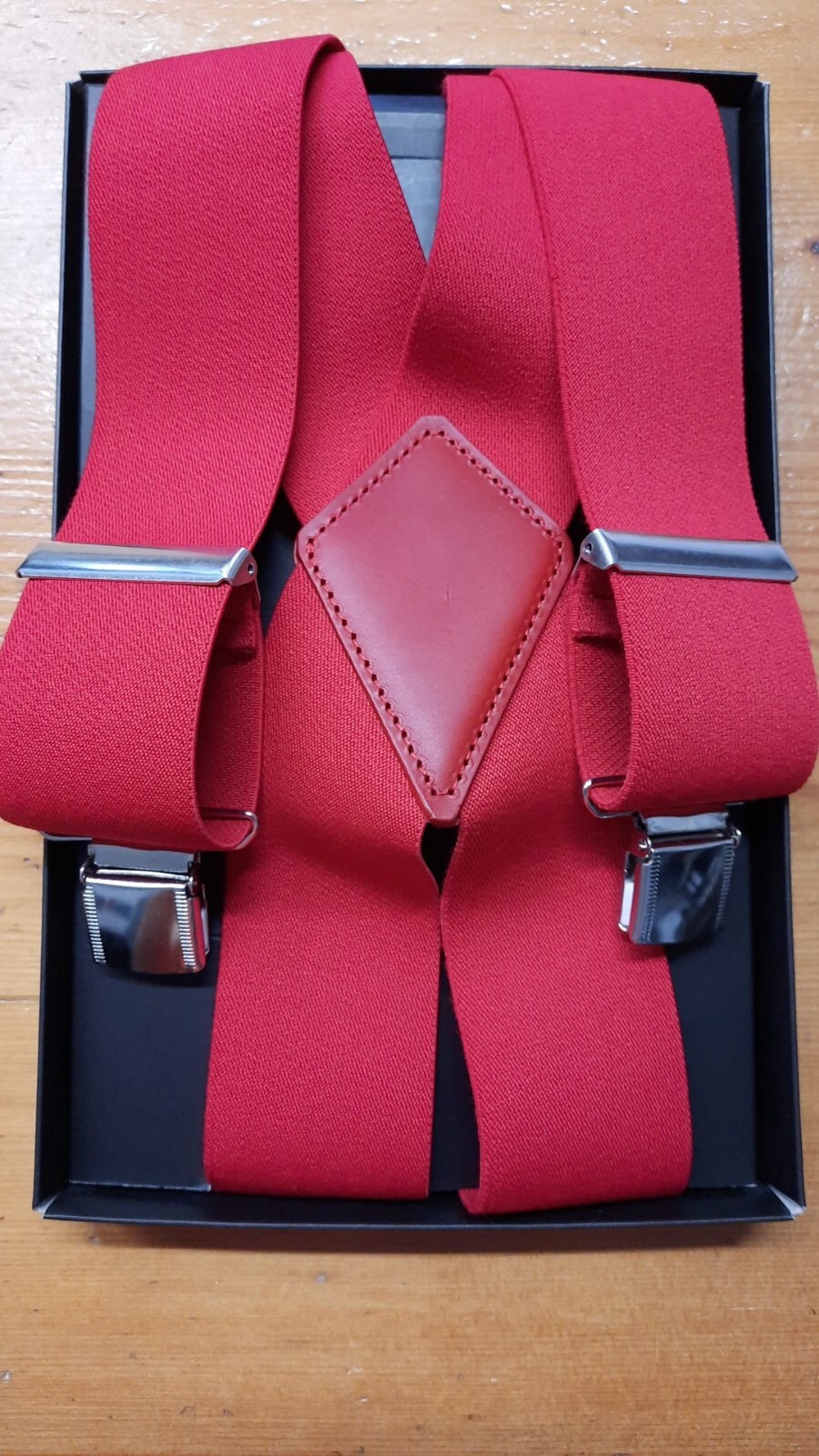 50mm Solid Red 4 Arm Leather Strap 100% Made in Italy