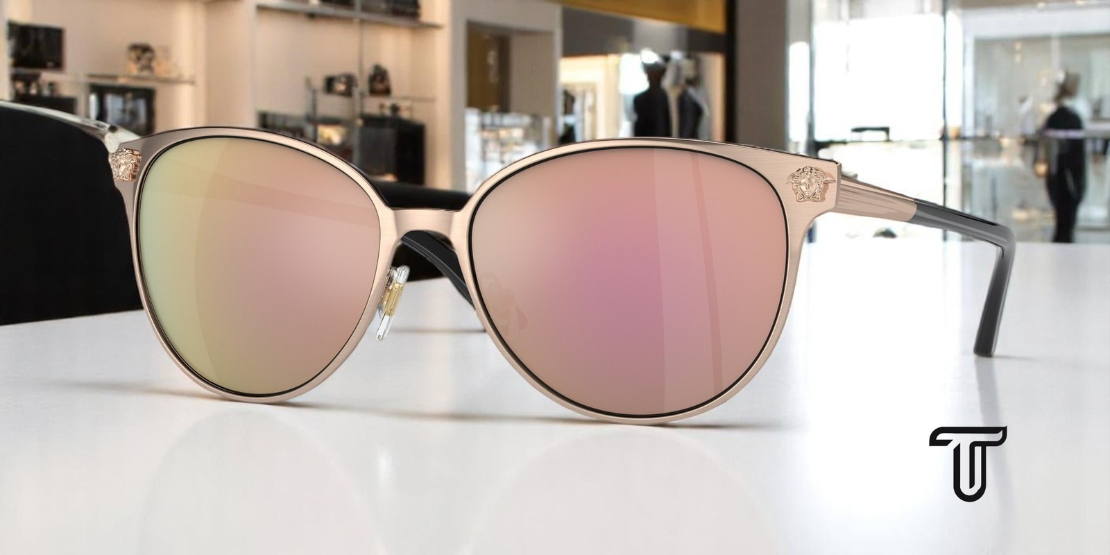 VERSACE VE2168 14095R Pink Gold Dark Grey Mirror Pink 57 mm Women’s Sunglasses