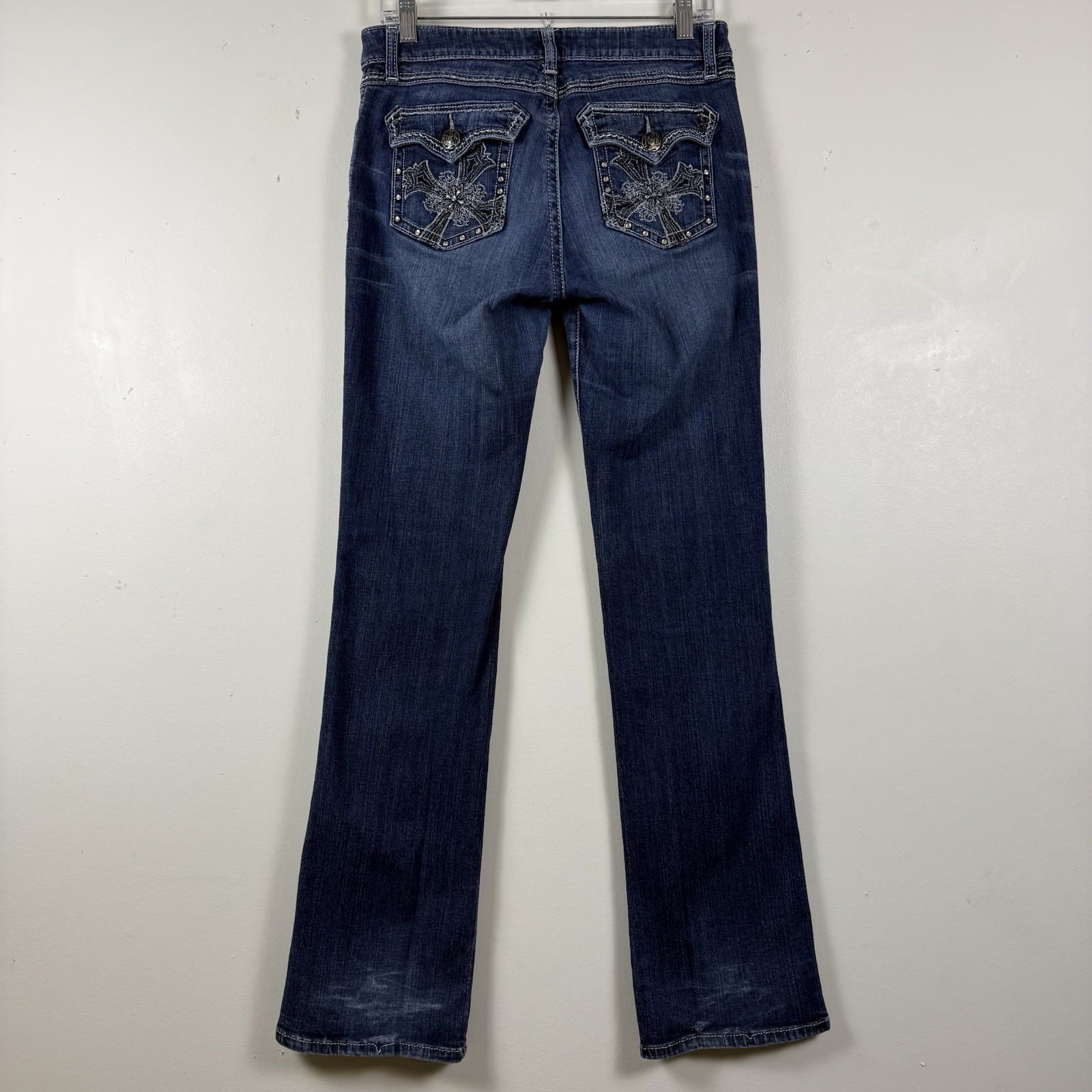 Wrangler Rock 47 Low Rise Bootcut Jeans SZ 7×34 Western Embellished Distressed