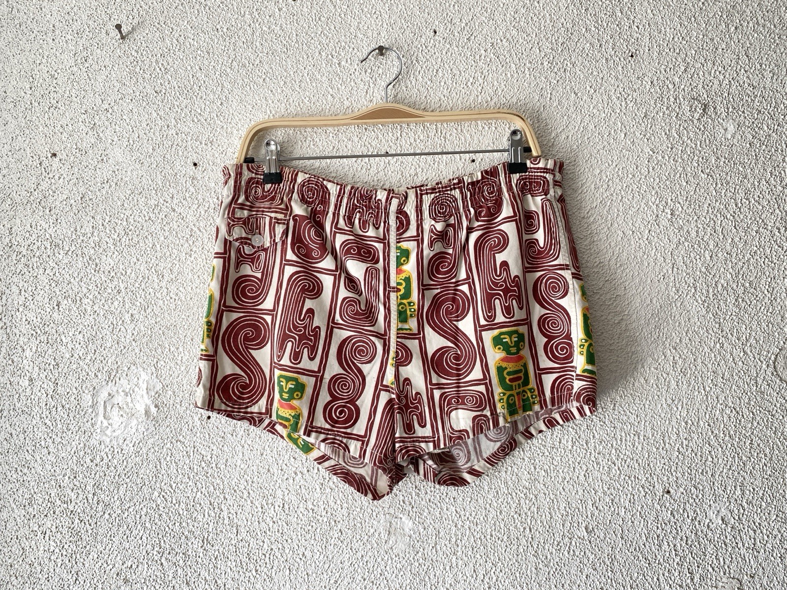 1950s vtg CALIFORNIA SPORTSWEAR COTTON TIKI PRINT SWIM TRUNKS 32/33 S/M