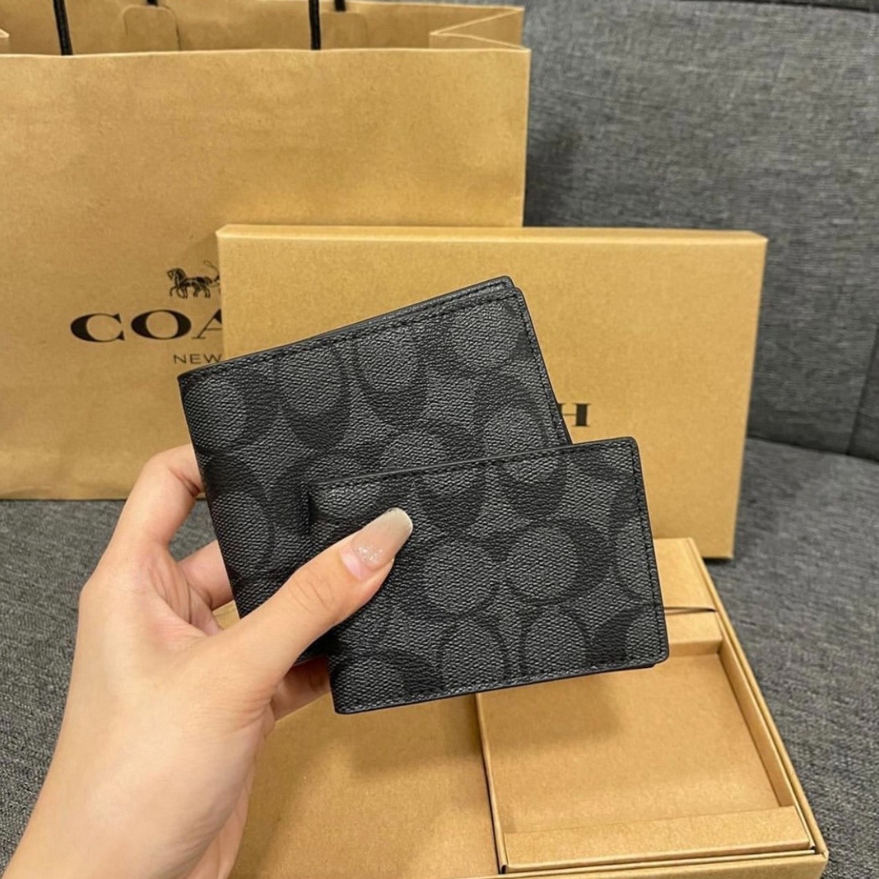 Coach 3 In 1 Signature Leather Men’s Wallet F74993 | Charcoal Black — New In Box