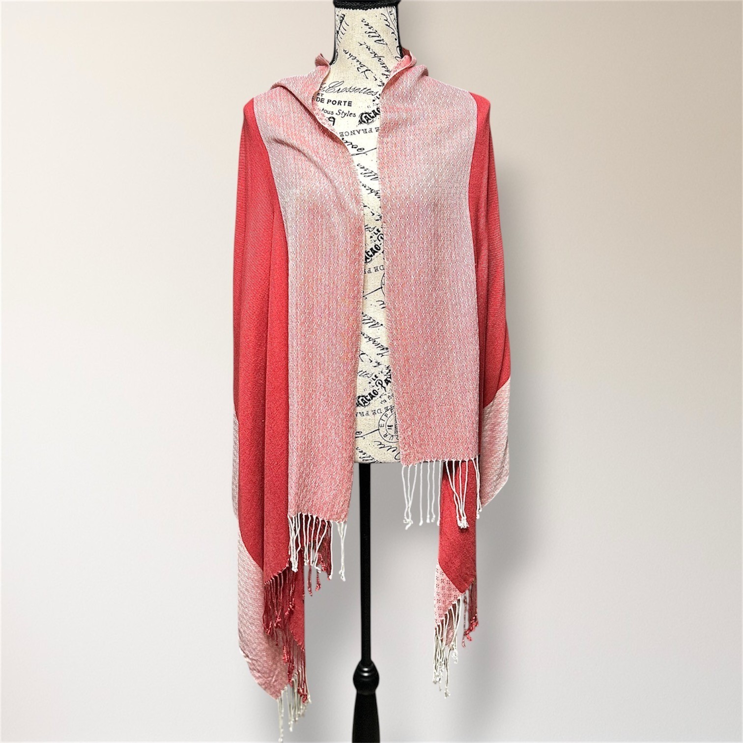 Pashmina 100% Pashmina Jacquard Fringe Shawl Wrap Pink Coral Reversible Travel