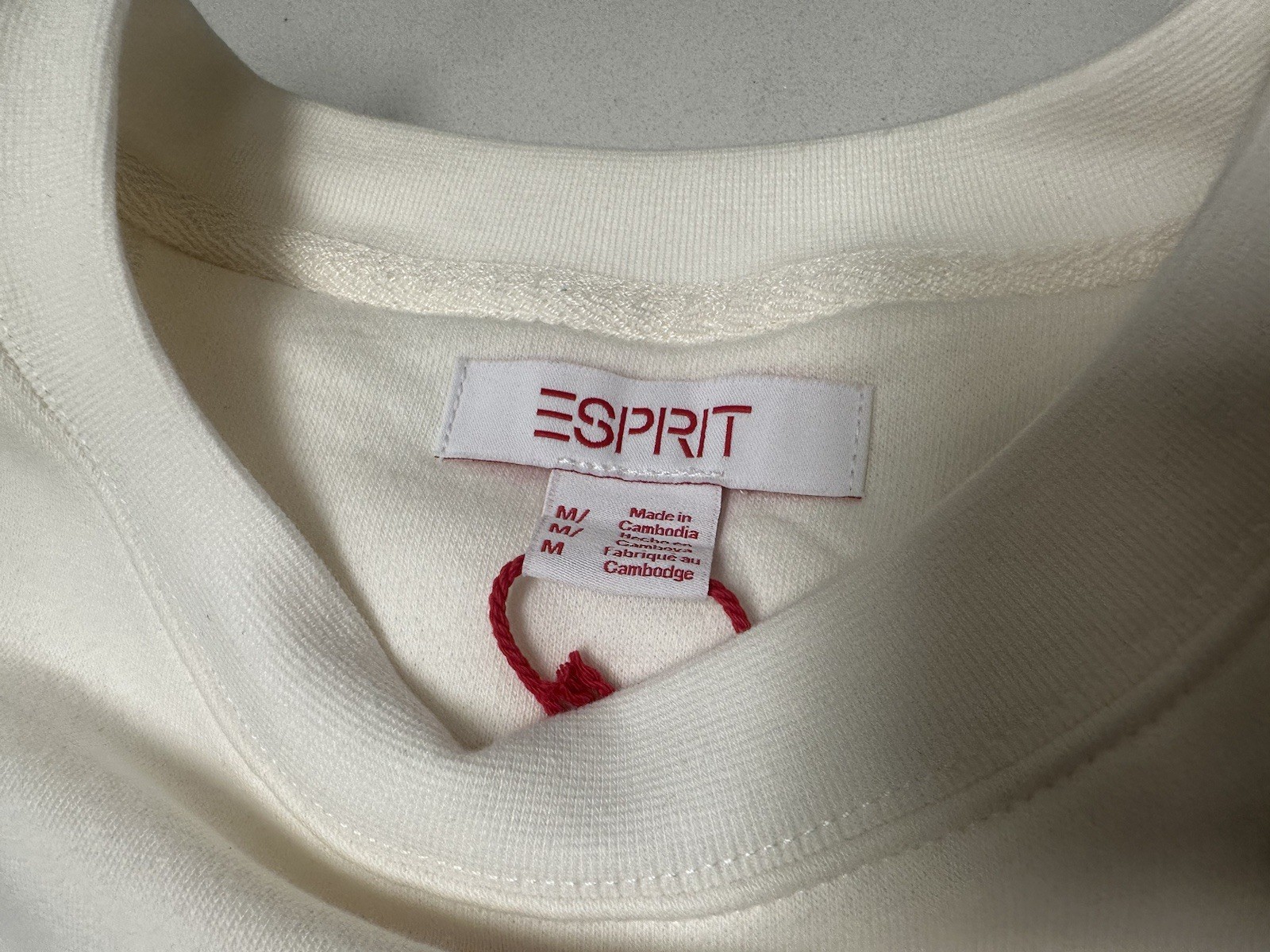 Costco ESPRIT Medium Women’s Logo Sweatshirt Crew Neck Long Sleeve Cream