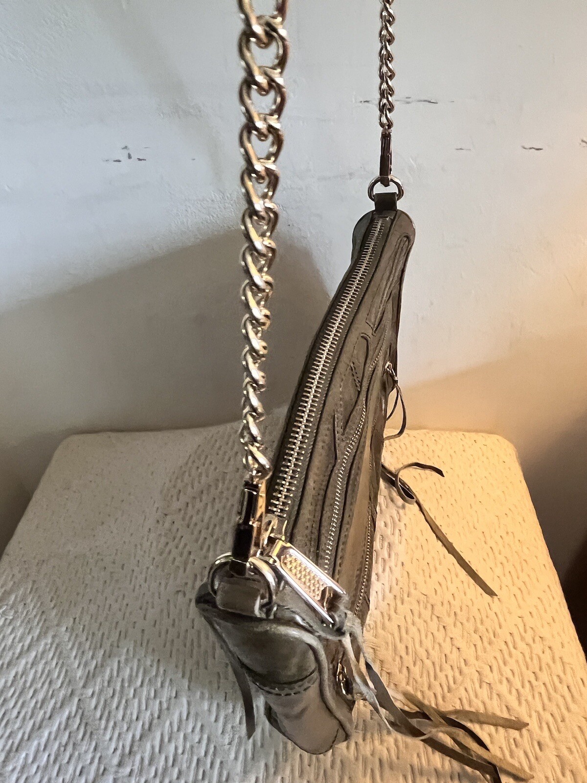 Rebecca Minkoff Tri Zip Mac Crossbody Bag Distressed Leather Kiwi Excellent