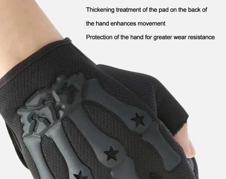 Skeleton Fingerless Half-Finger Tactical Gloves Motorcycle Driving Gloves Riding