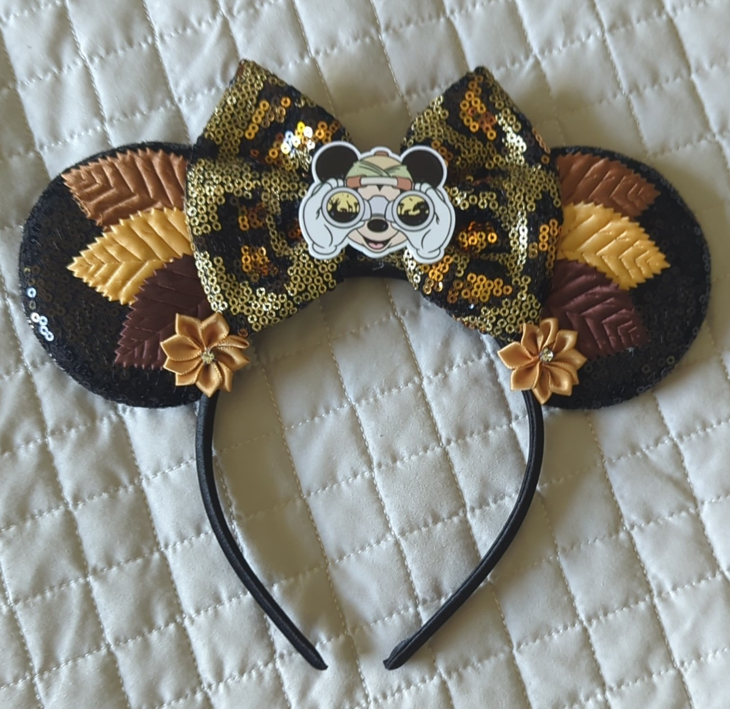 Disney Animal KingdomMinnie Mouse Ears Headband Sequin Leopard Print Bow