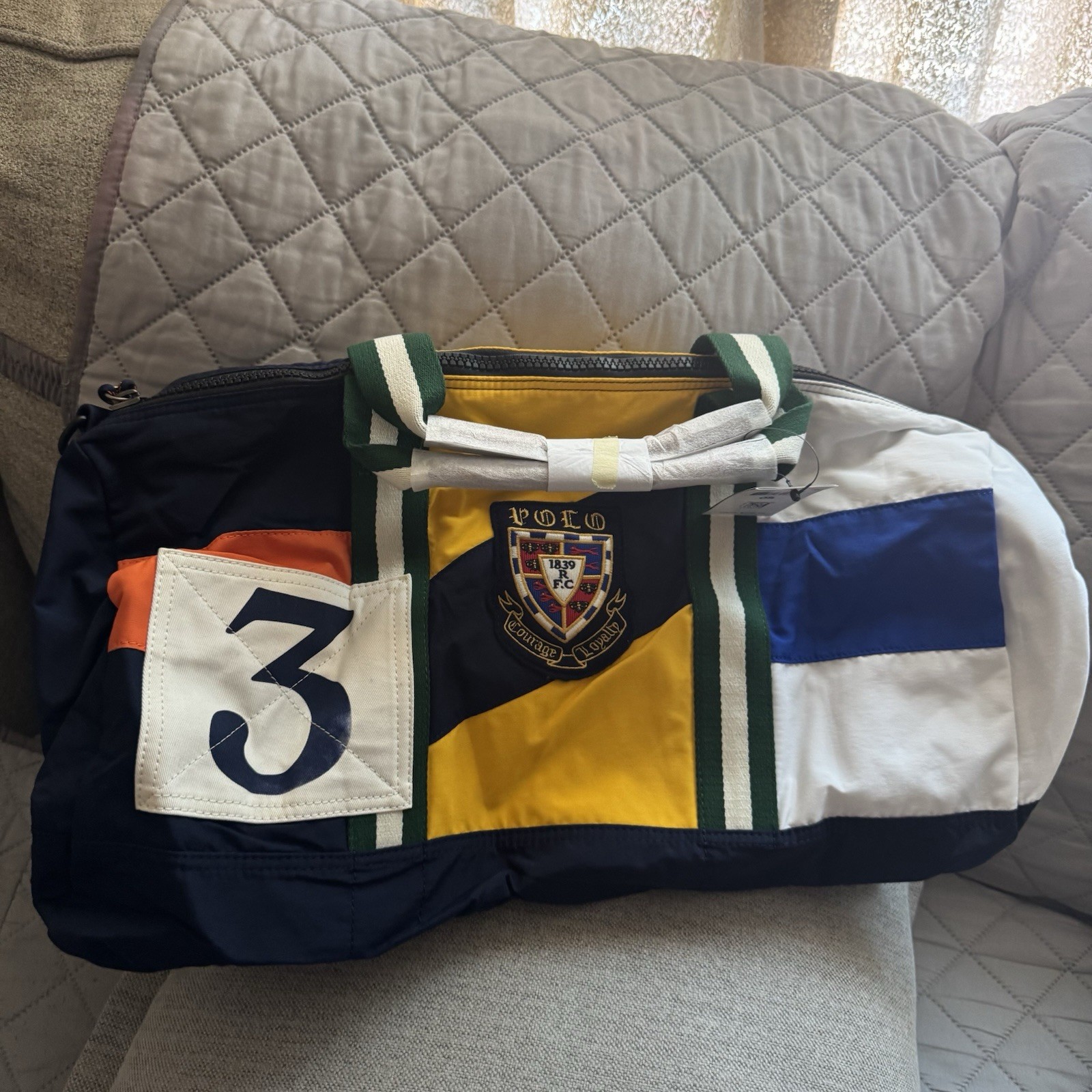 Polo Ralph Lauren Logo Patches Color block Canvas Gym Duffel Bag #3 Vintage.
