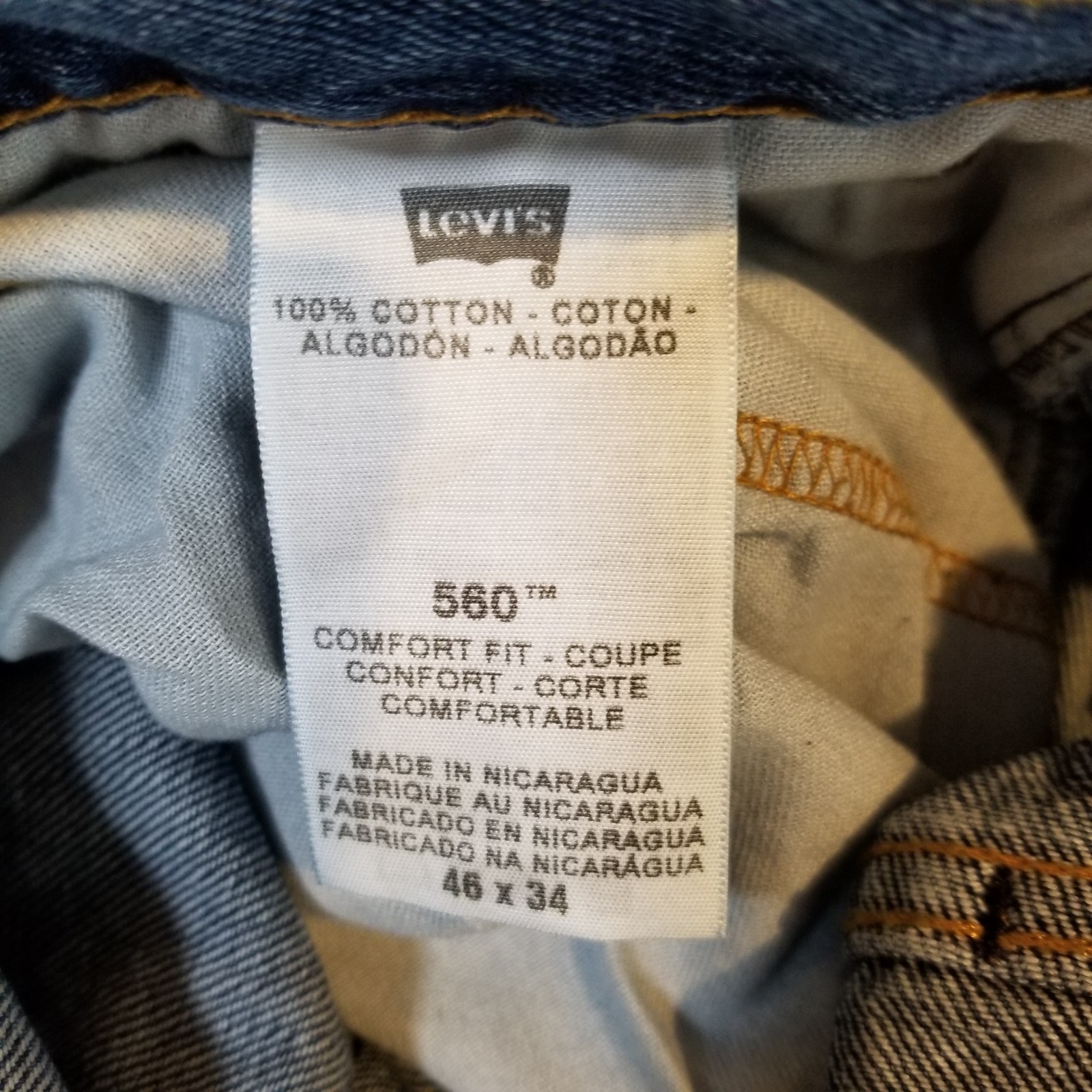 Levi’s 560 Jeans Men’s 46×34 Actual 45×33 Blue Denim 100% Cotton Straight Leg