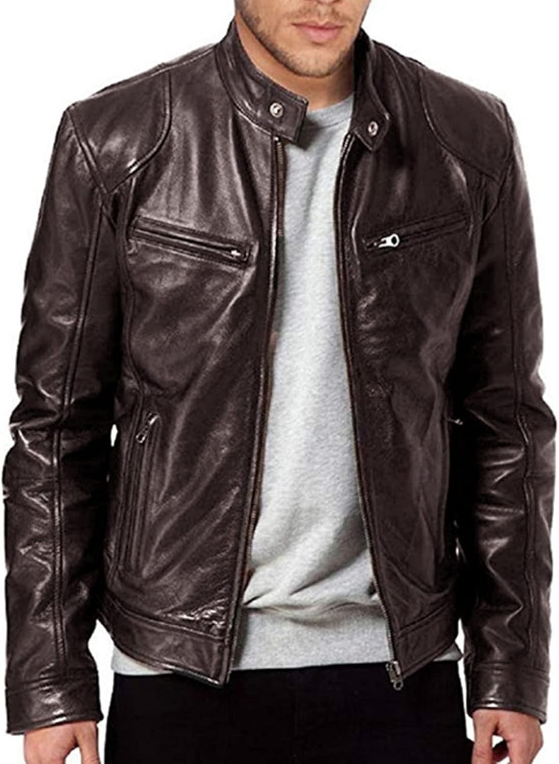 Men’s Handmade Cafe Racer Biker Genuine Sheepskin Leather Motercycle Jacket