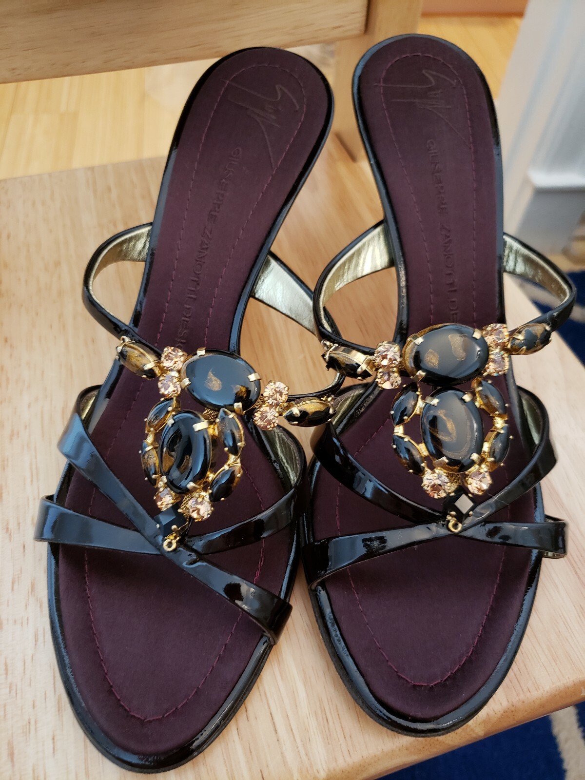 Zanotti Sandal Vernis PATENT LEATHER W JEWELLED STRAP 39.5/ Us8.5 Dark Magenta