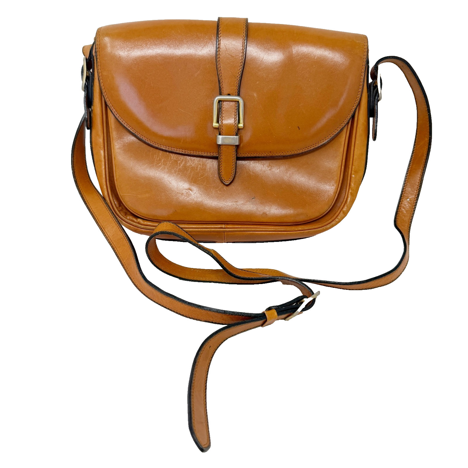 Parri Firenze Leather Crossbody Bag Tan Italian Saddle Flap Vintage
