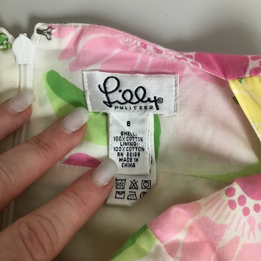 VTG Lilly Pulitzer Womens A Line Cotton Dress Multi Floral Lined V Neck Zip Sz 6