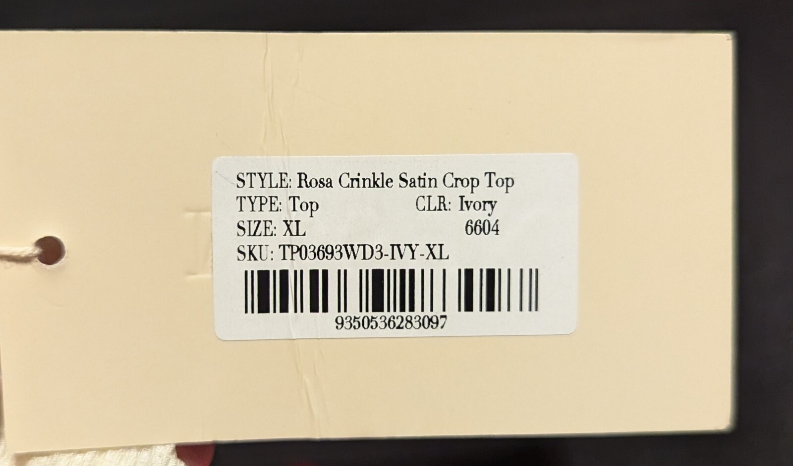 Meshki Women’s Rosa Crinkle Satin Crop Top Ivory Size XL – NWT