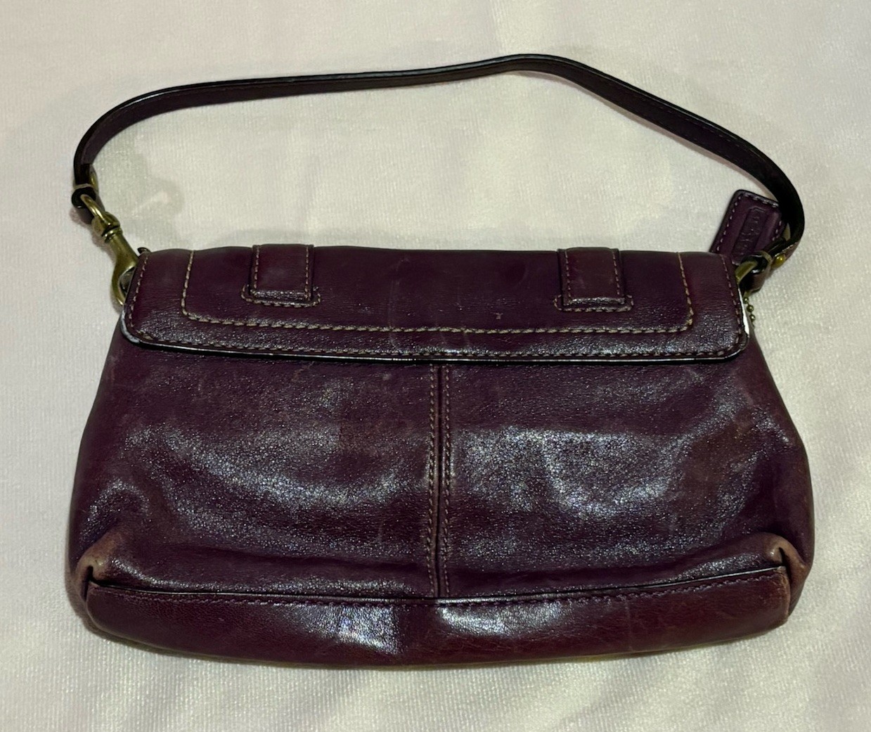 Coach 65th Legacy Stripe Purple Leather Clutch Bag Turn Lock