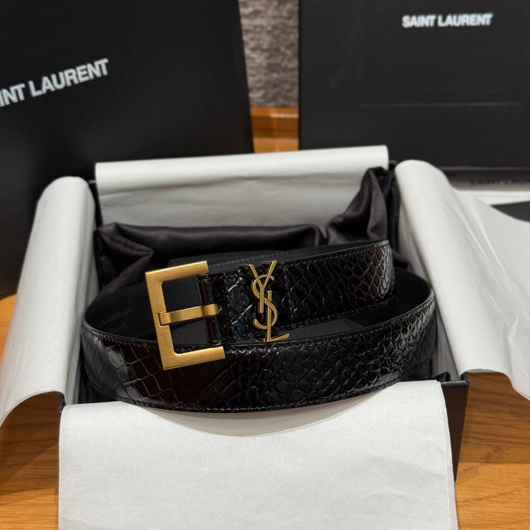 Authentic Yves Saint Laurent Belt YSL Black Gold Buckle Width:3.0cm/1.18inchs