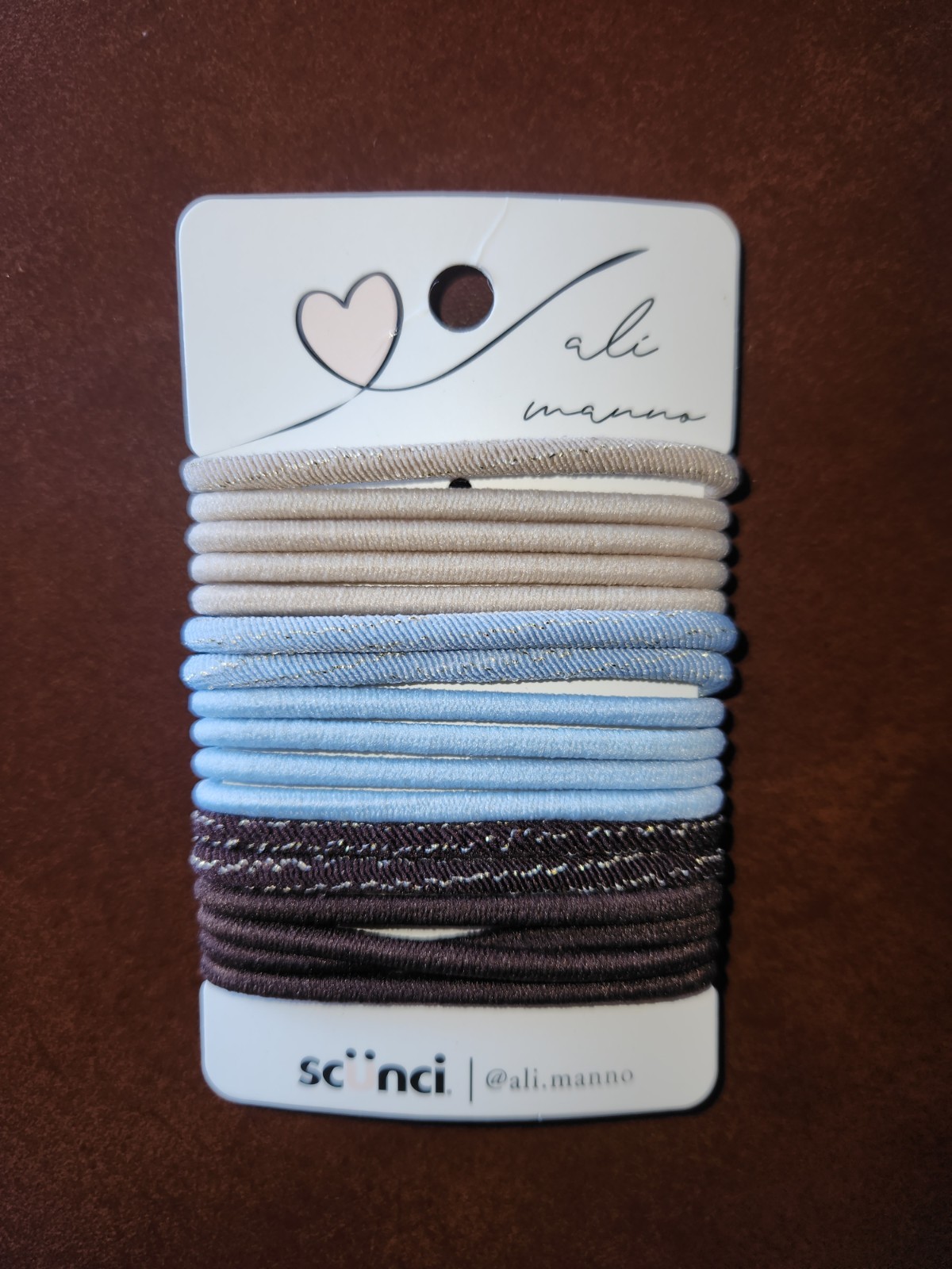 Scunci Ali Manna 18 pack Elastic Hair Ties Brown/Blue/Tan Neutral Colors~NEW~
