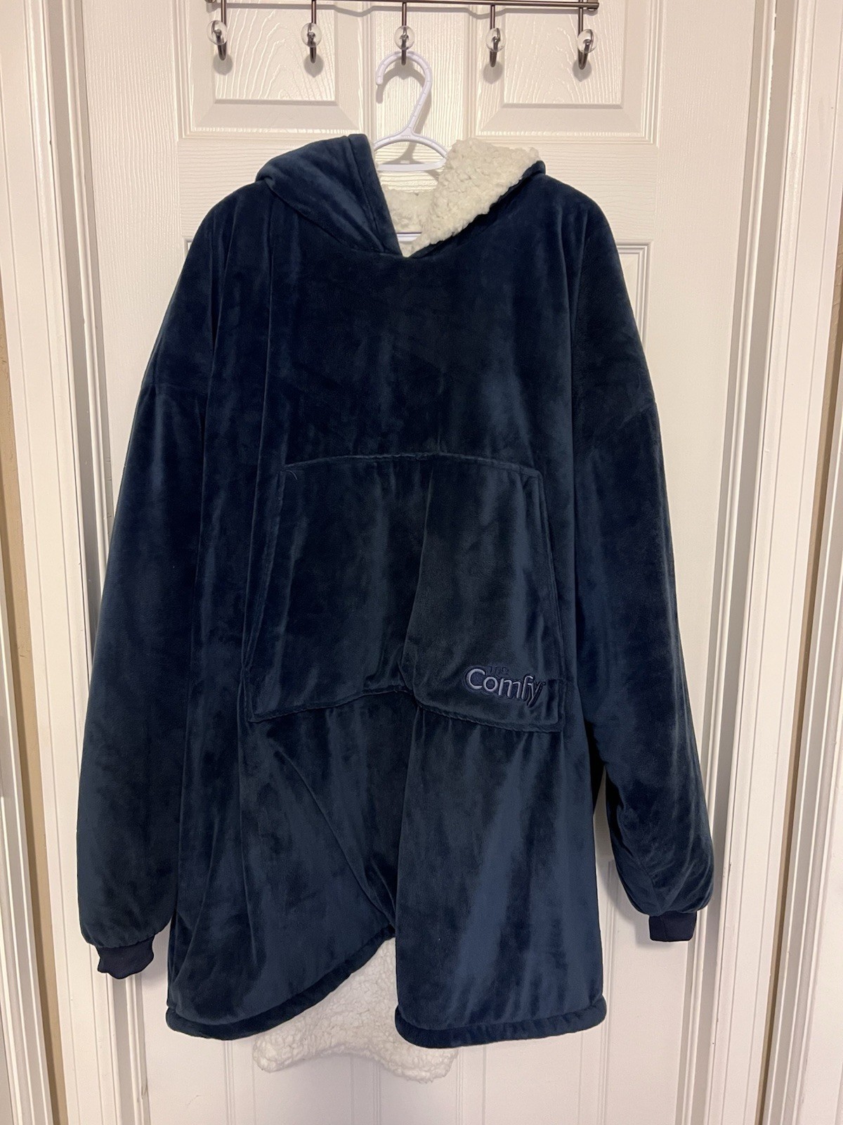 The Comfy Cozy Oversized Blue Hoodie Blanket Sharpa Velvety Navy Blue One Size