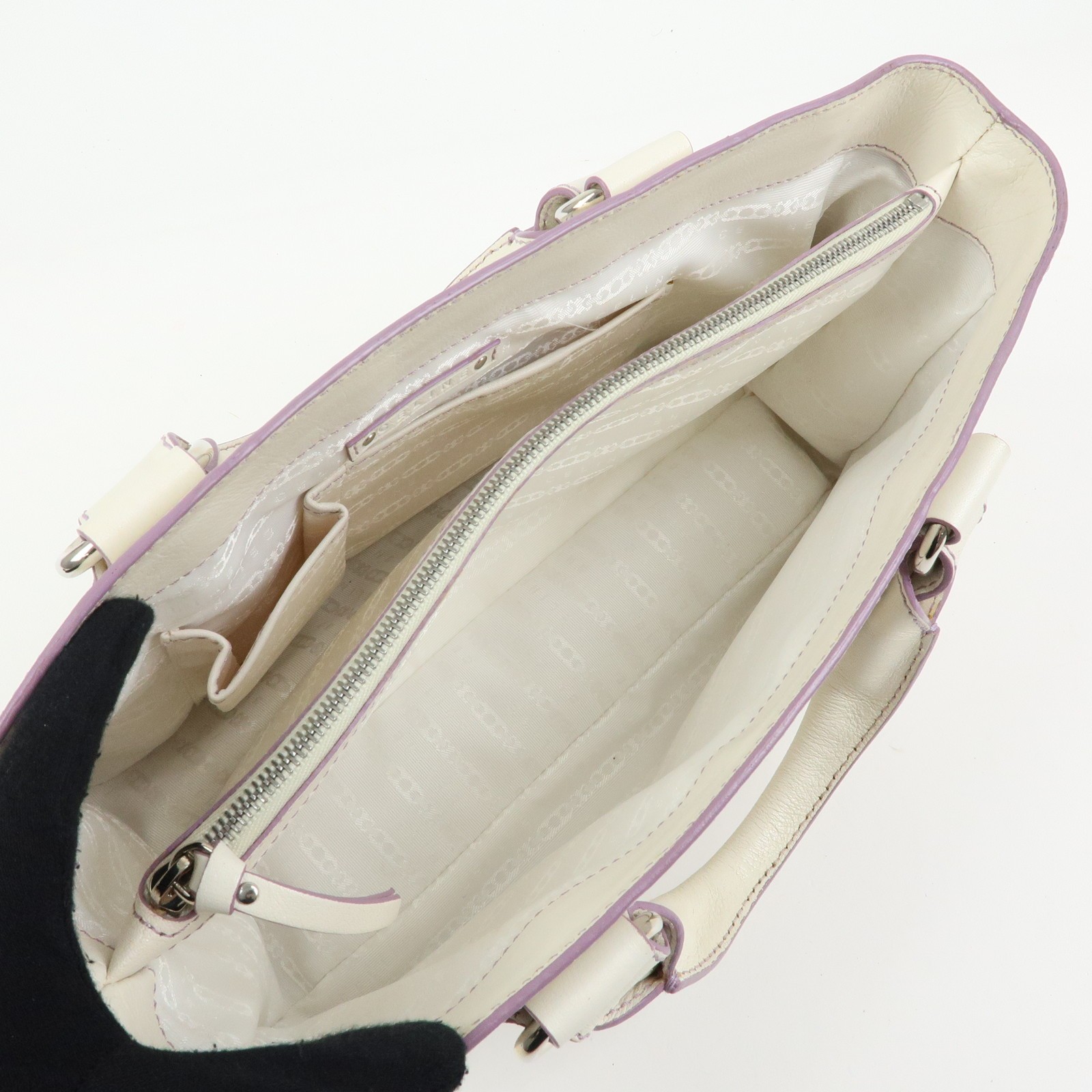 CELINE Macadam Leather Boogie Bag Hand Bag Tote Bag White Purple Auth Used F/S