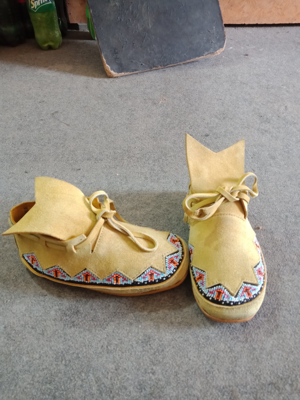 Red Beaded Leather Fringe Boho Moccasins Minnetonka Suede Flat