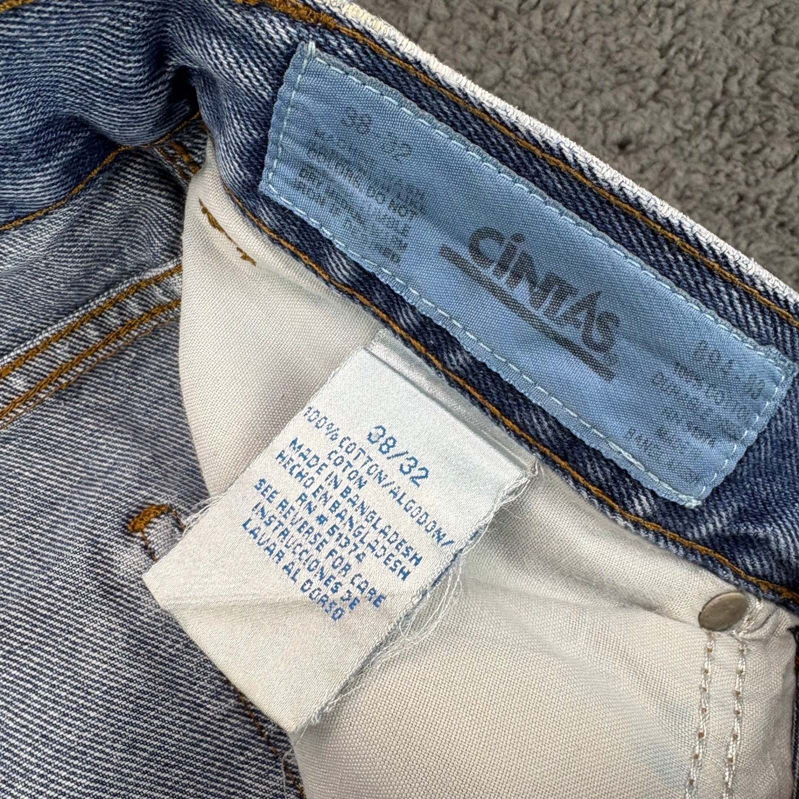 Cintas Mens Relaxed Straight Leg Work Denim Jeans Light Wash 38×32 Blue Cotton