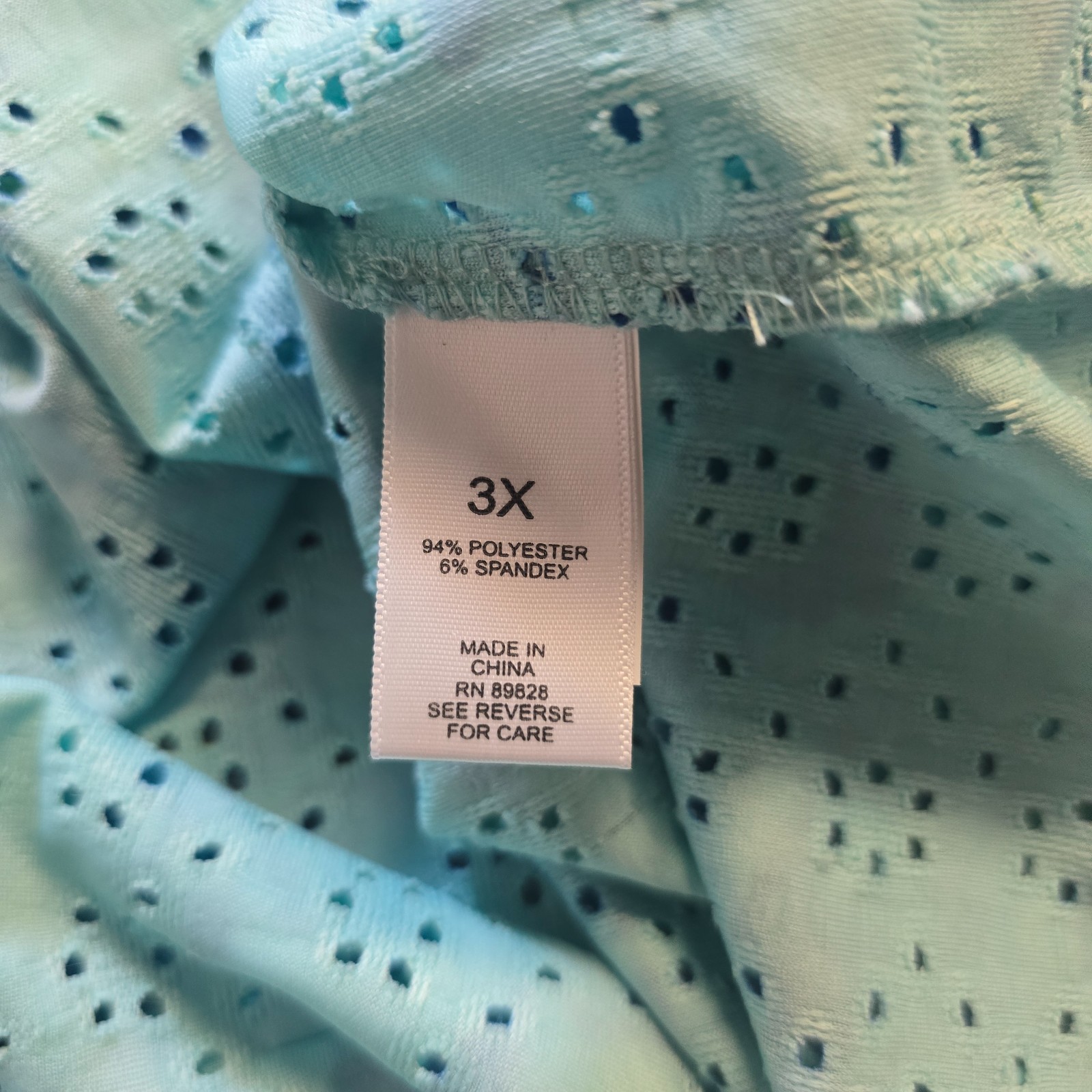 Logo Lori Goldstein Top Womens 3X Green Blue Floral Eyelet Lace Stretch Casual