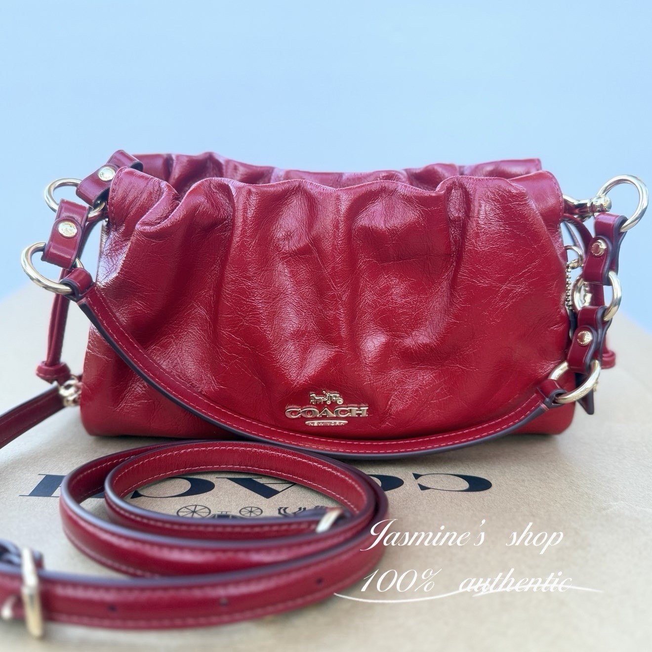 NWT Coach Faye Shoulder/Crossbody Bag In Glazed Leather/Dark Cardinal CCE39