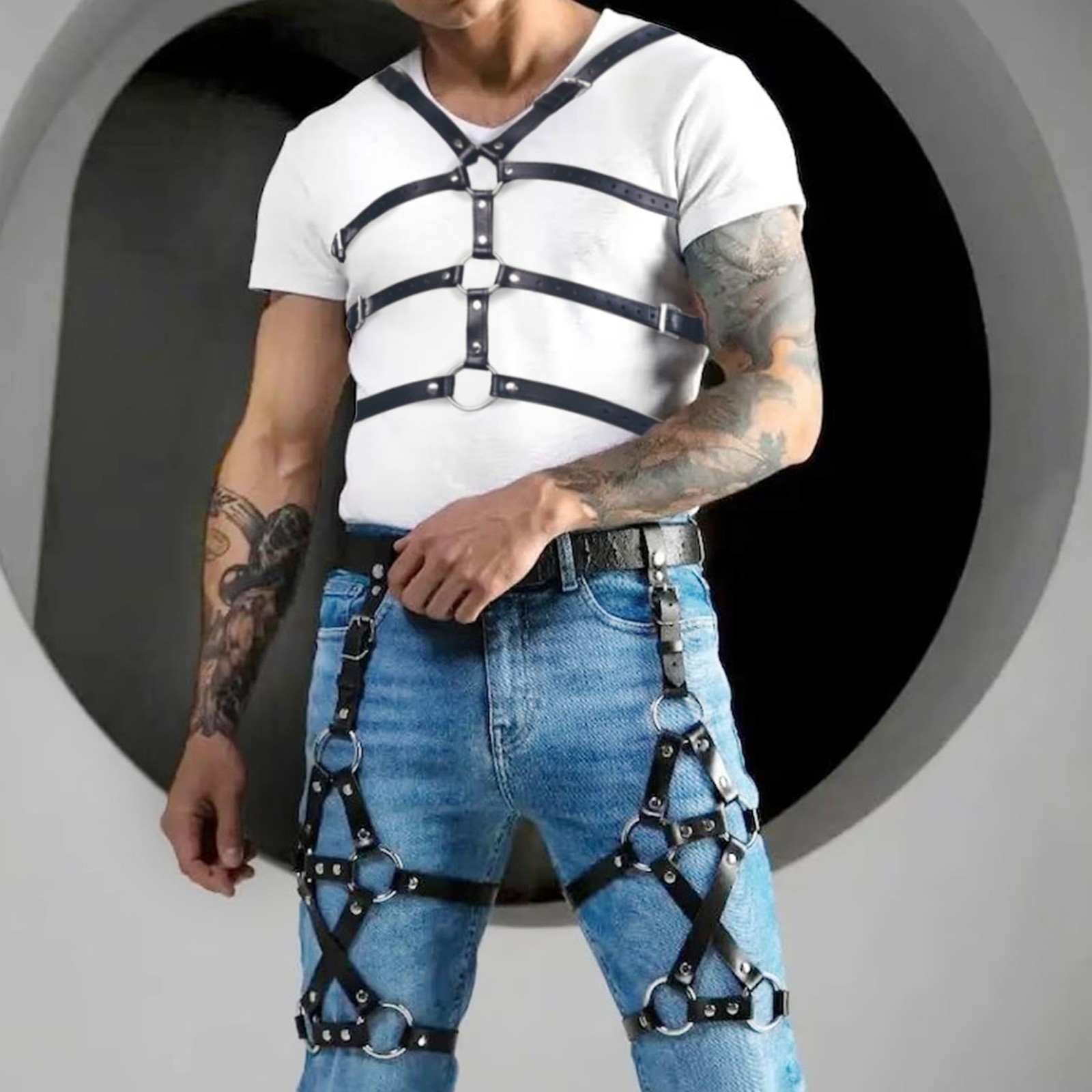 Men Harness Belt Waist Leg Thigh Garter Men’s PU Leather Caged Thigh Holster …