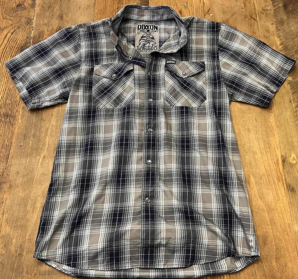 Dixxon Flannel Co “Laredo” DLUX Bamboo Gray Navy Pearl Snap Shirt Mens Medium