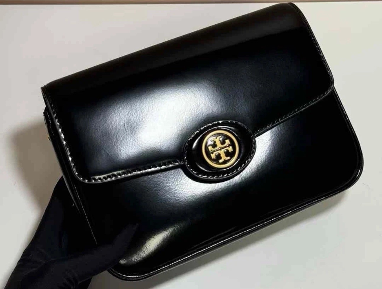 TORY BURCH ROBINSON SPAZZOLATO CONVERTIBLE SHOULDER BAG BLACK 6×8” NWT