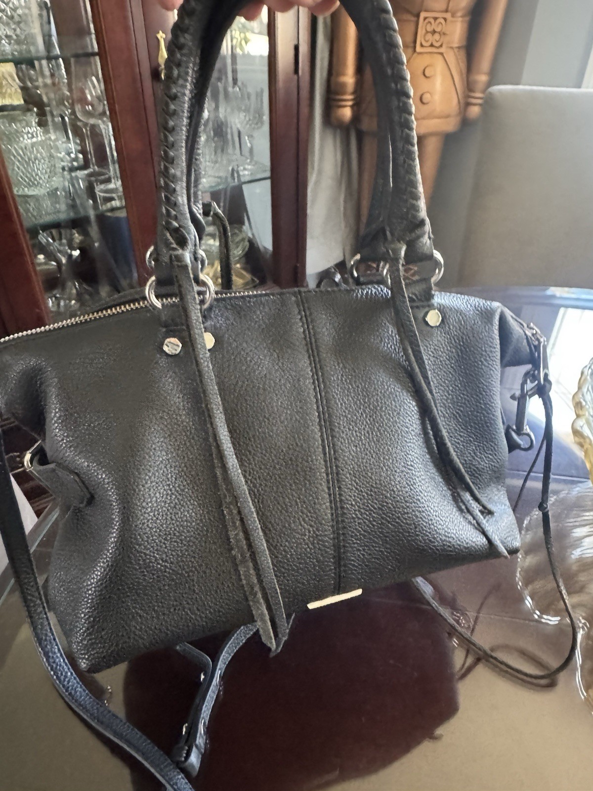 Rebecca Minkoff Black Pebbled Satchel Detachable Strap Inner Pockets