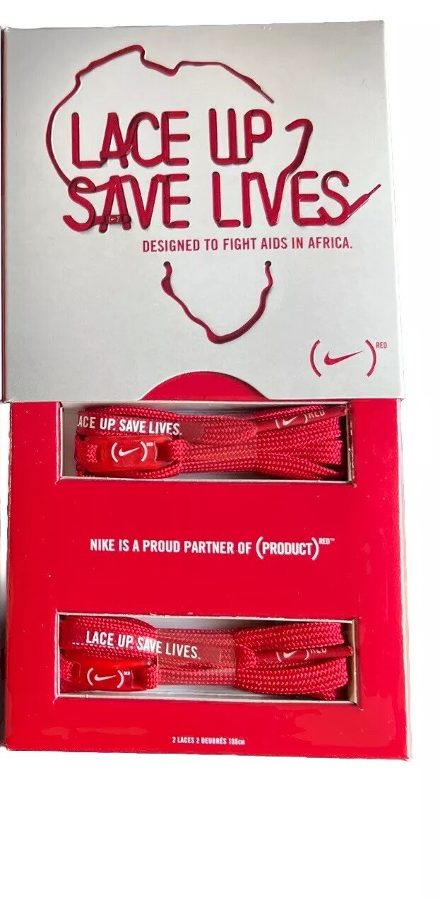 NIKE Lace Up 2 Save Lives Red ShoeLaces 105cm Designed to Fight AIDS NWT