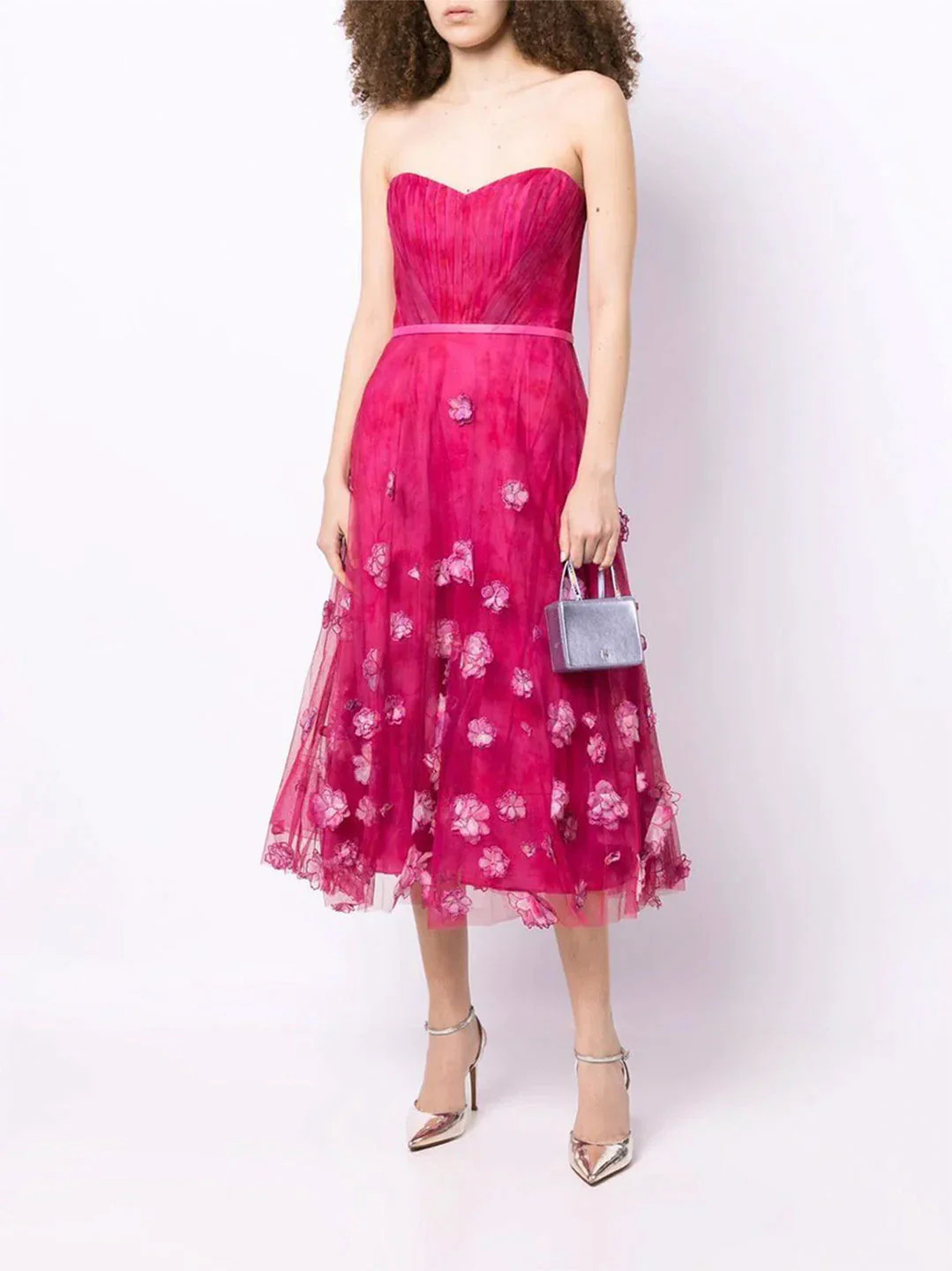 Marchesa Notte Strapless Draped Ombre Dress – Fuchsia – Size 12, 14
