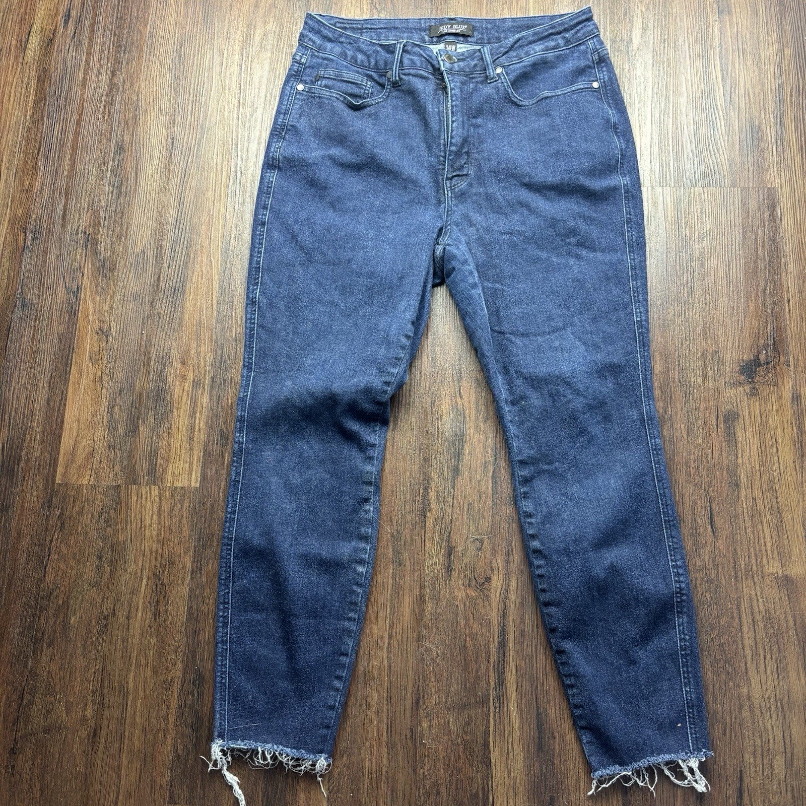 Judy Blue High Waist Control Top Straight Jeans Raw Hem Dark Wash Size 14W