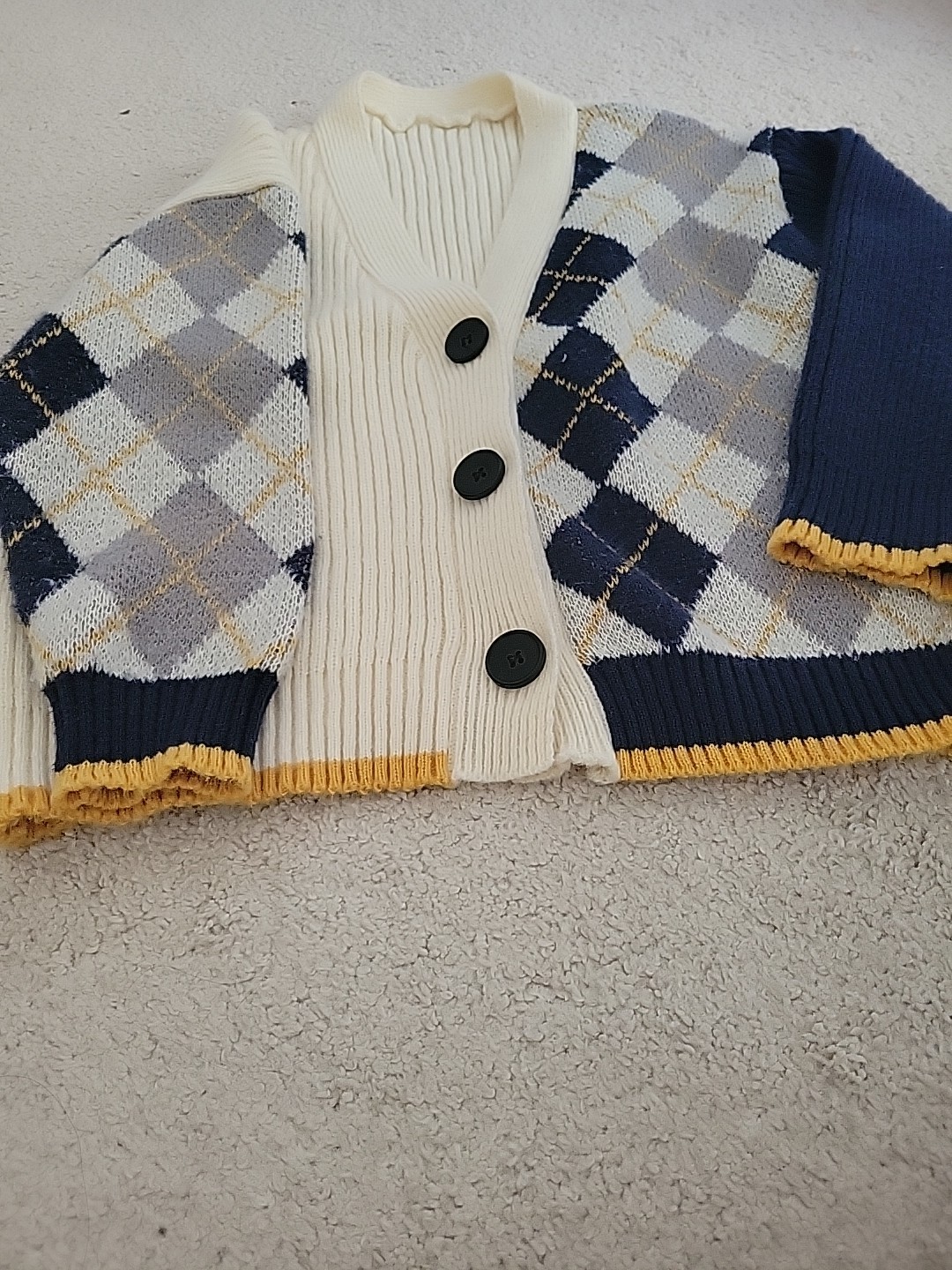Argyle Color Block Thick Knit Sweater Sz M