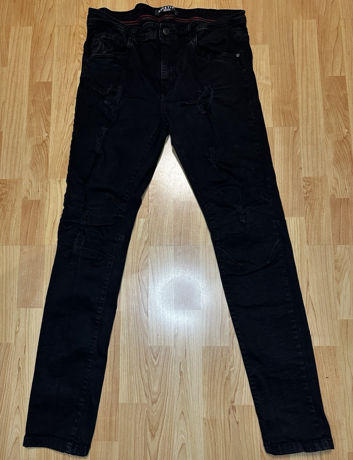 ARKETYPE Men’s Black Skinny Slim Fit Cotton Denim Jeans Dark Wash 5-Pocket