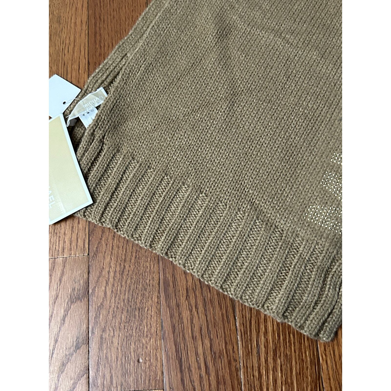 Michael Kors Knitted Scarf Camel Gold Studded Logo One Size New with tags
