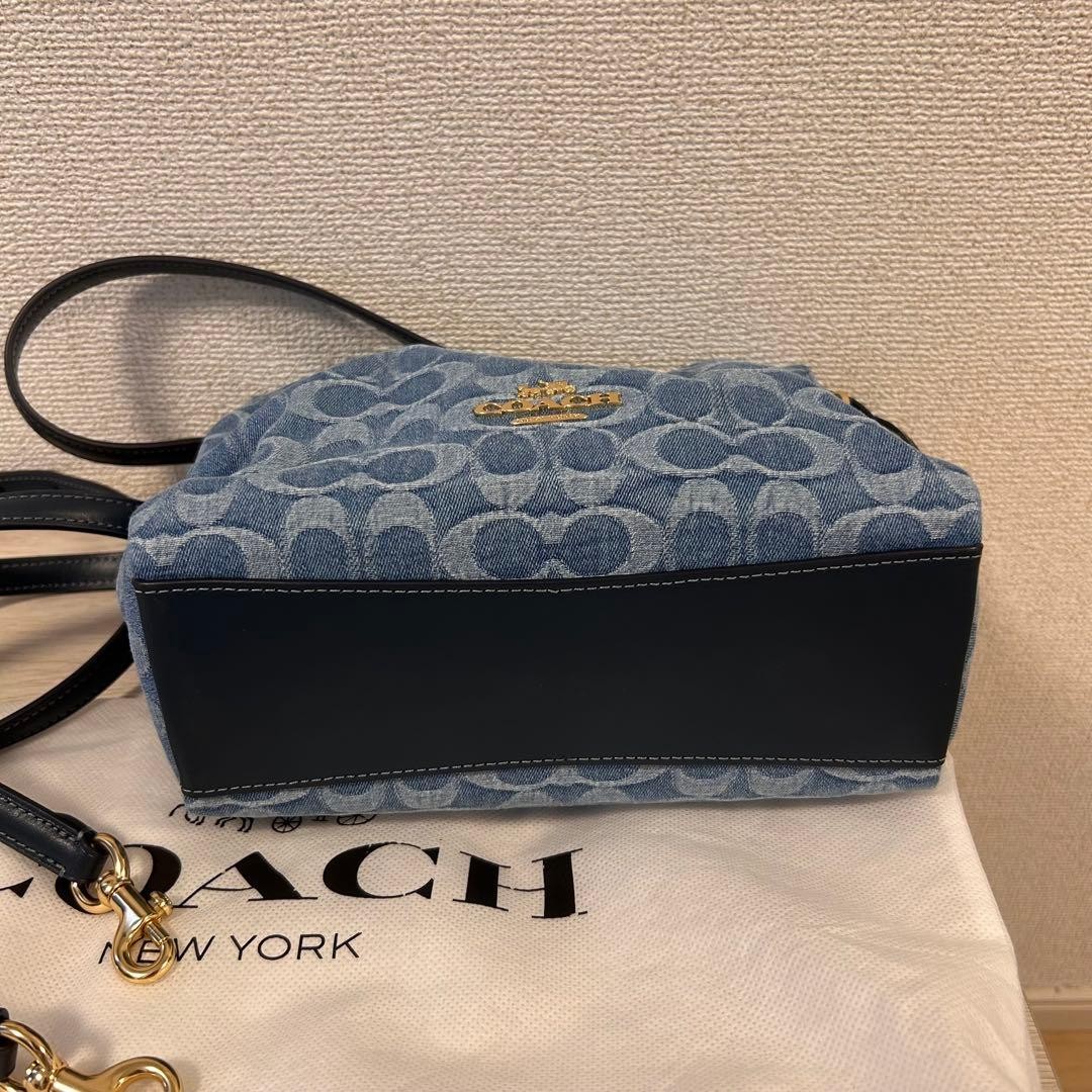 COACH Faye Drawstring Bag Signature Denim Canvas 2Way Shoulder Crossbody CH230