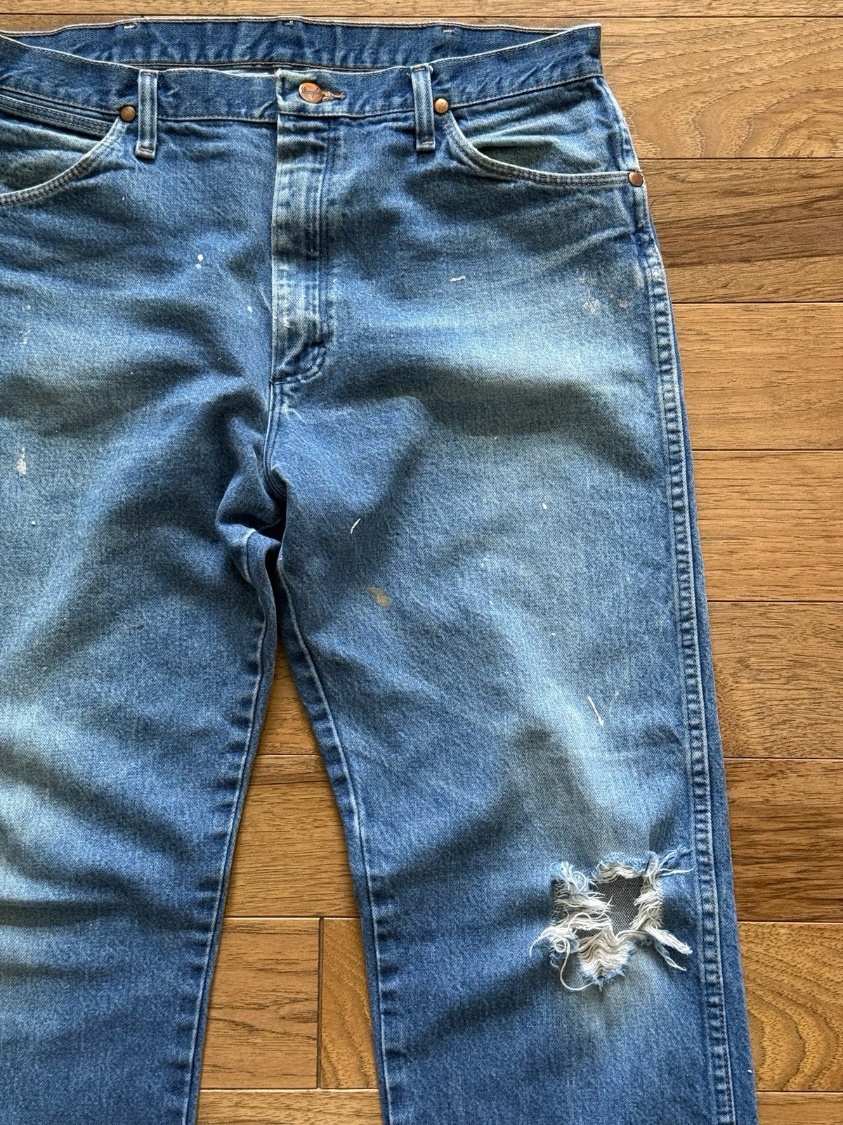 Vintage Wrangler Ranch Jeans Paint Splatter Distressed Aji Workwear 35×32 Mexico
