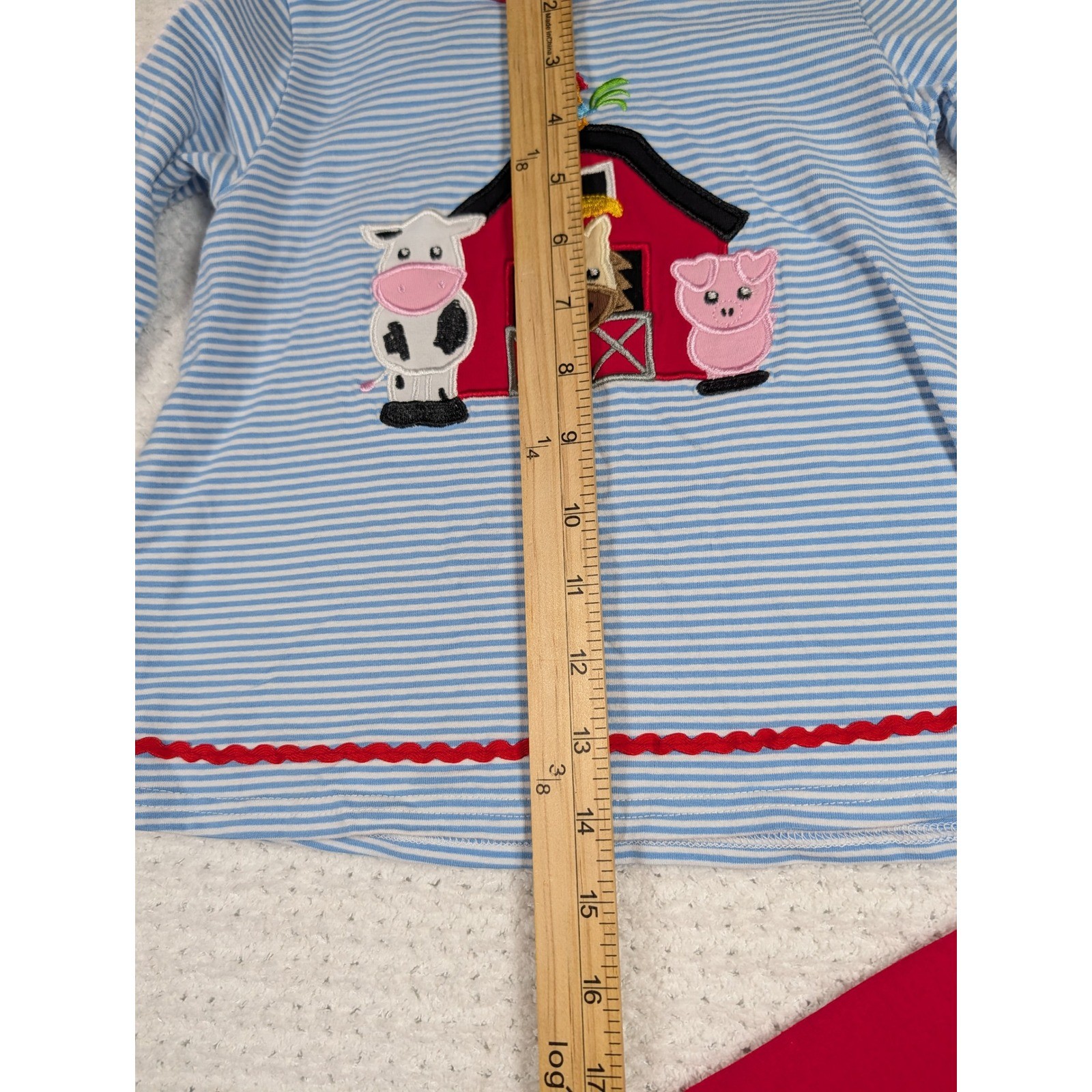 Girls Size 3 Farm Animals Barn Striped Shirt Red Leggings Outfit Set Cow Pig