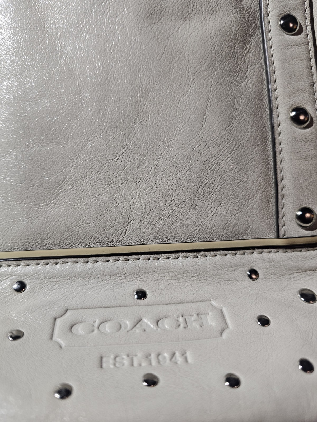 Coach Legacy F22088 Beige Leather Stud Convertible Satchel Carryall Shoulder Bag