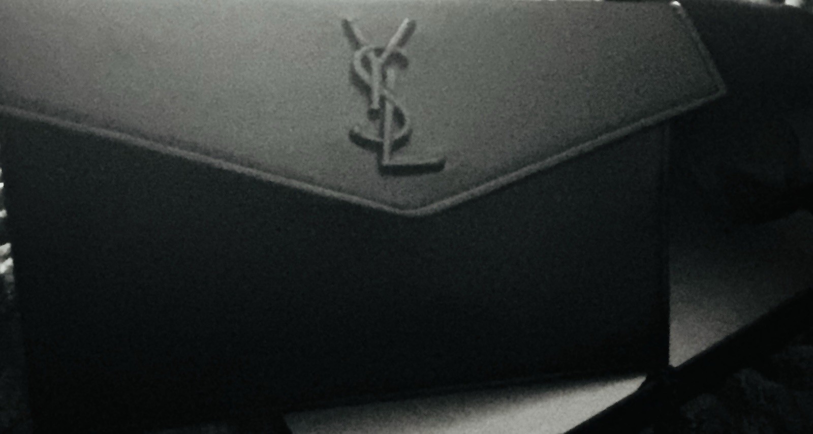 Saint Laurent Black Monogram Zip Clutch Pouch Wrist Strap Inner Pockets Box