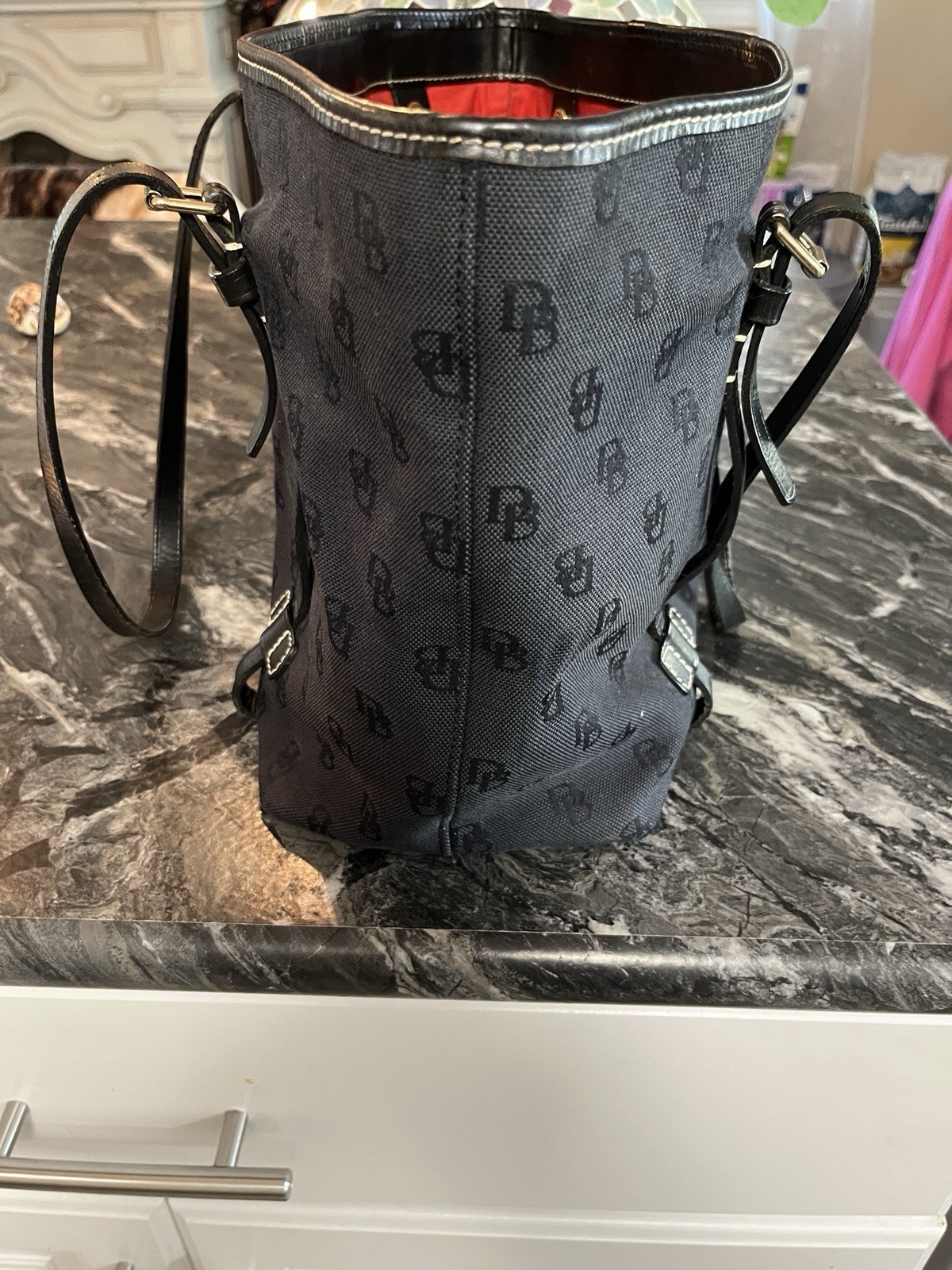 Authentic Dooney & Bourke Black Signature DB Canvas Leather Tote Shoulder Bag