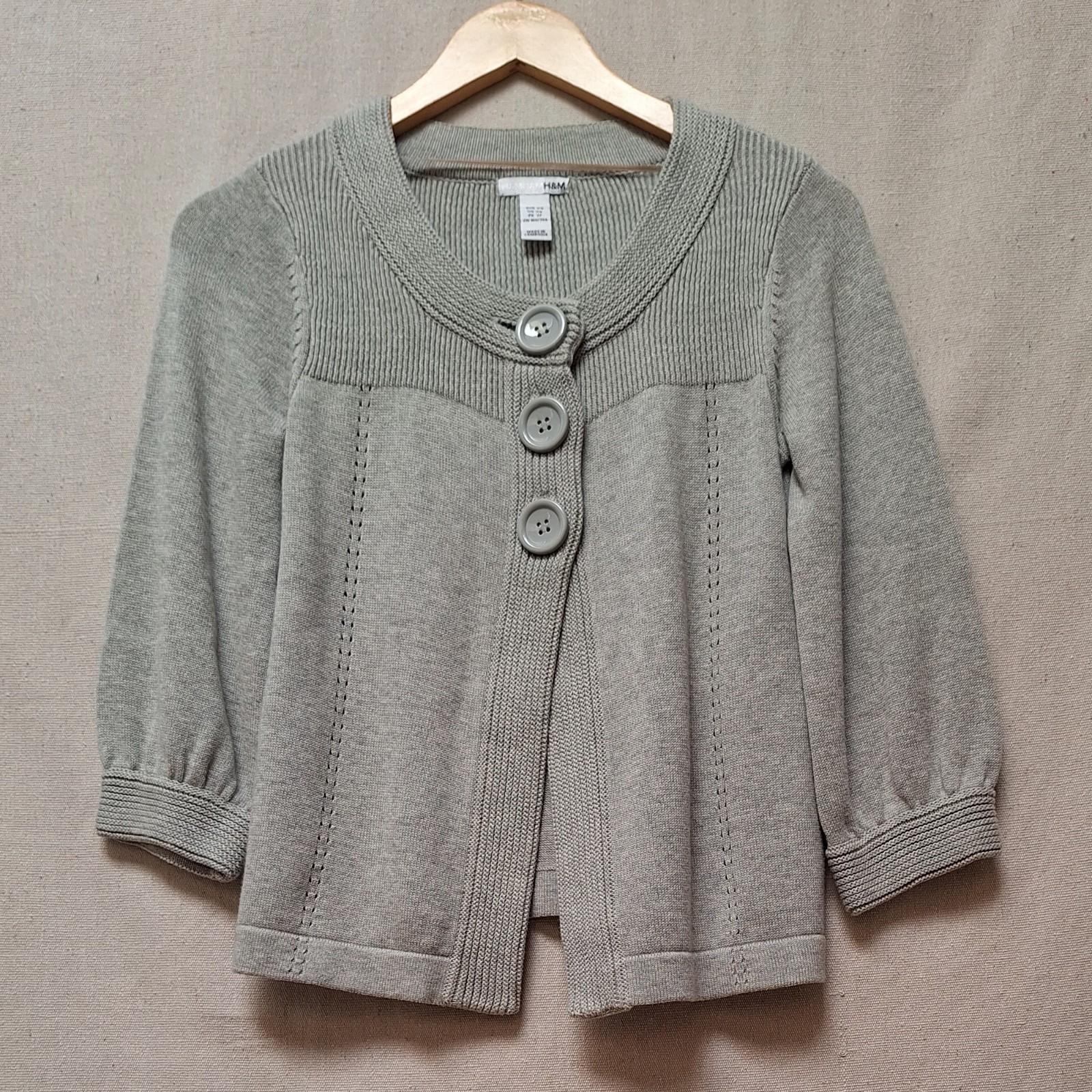 H&M Y2K Gray Cotton Pointelle Cardigan XS Y2K Statement Button Knit