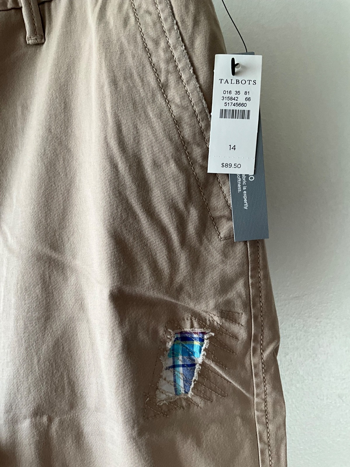 NWT Talbots DISTRESSED girlfriend chinos sz 14 relaxed leg below waist $89.50