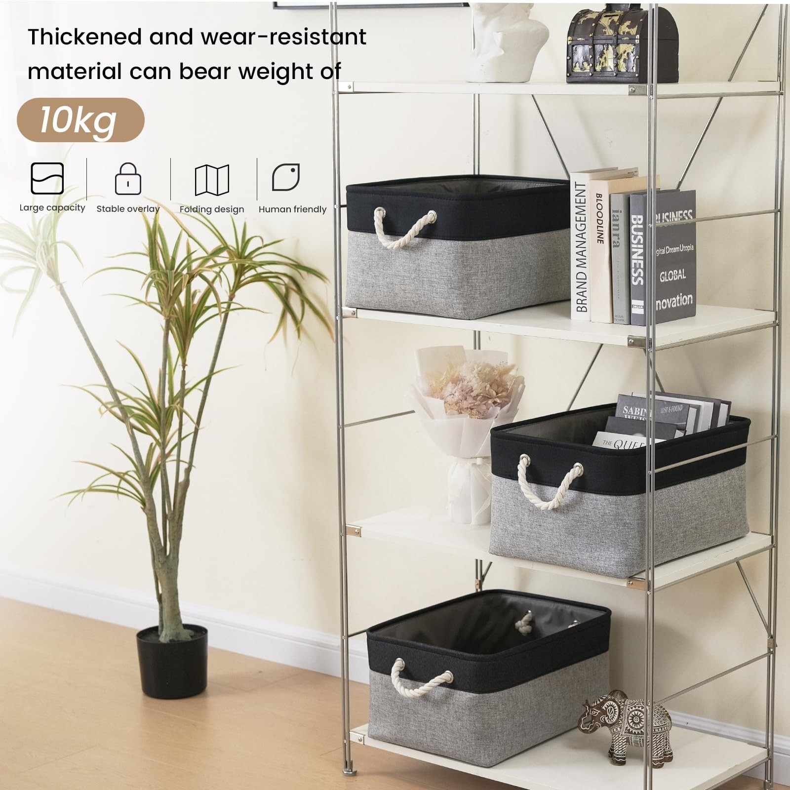15.7×11.8×8.26 Inch Fabric Large Storage Bins with Handles 6 Pack | Foldable,…
