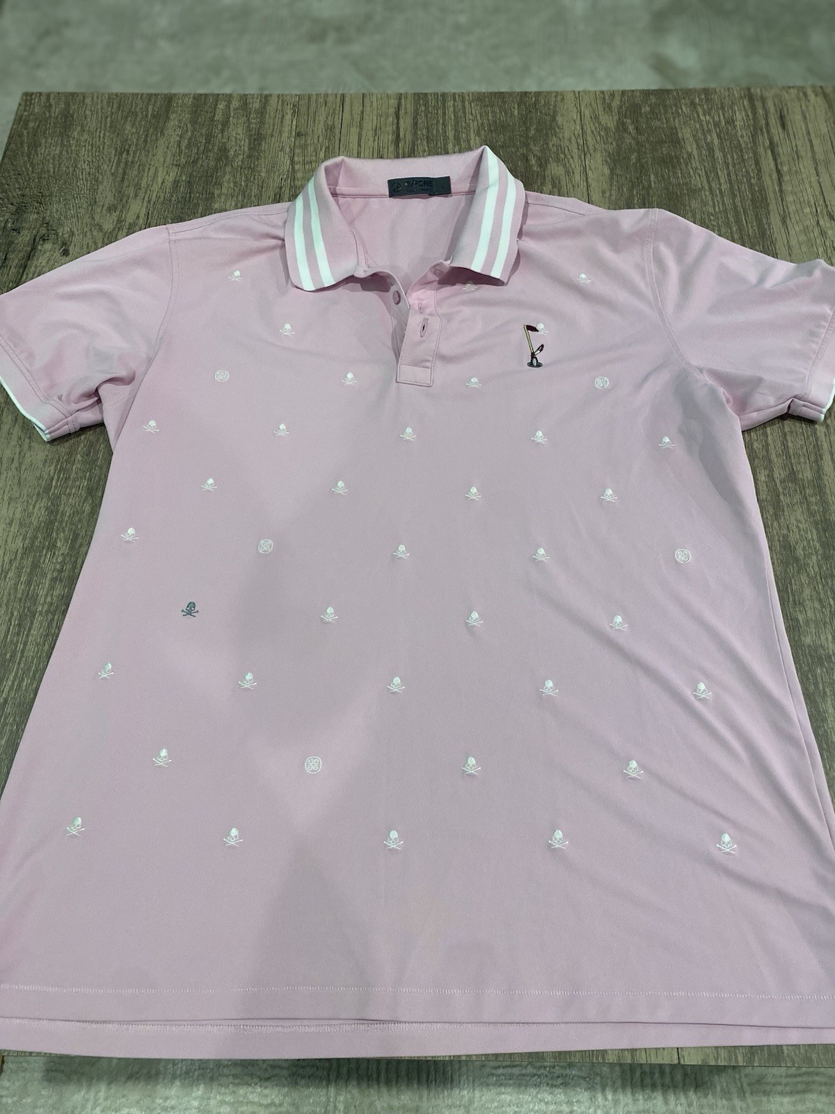 G/FORE Men’s Pink Skull Graphic Polo Shirt L Short Sleeve Embroidered