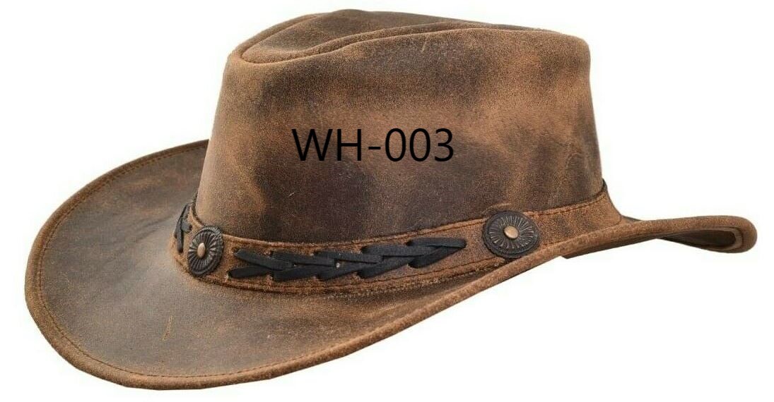 Black & Brown Genuine Leather Cowboy Western Hat Unisex
